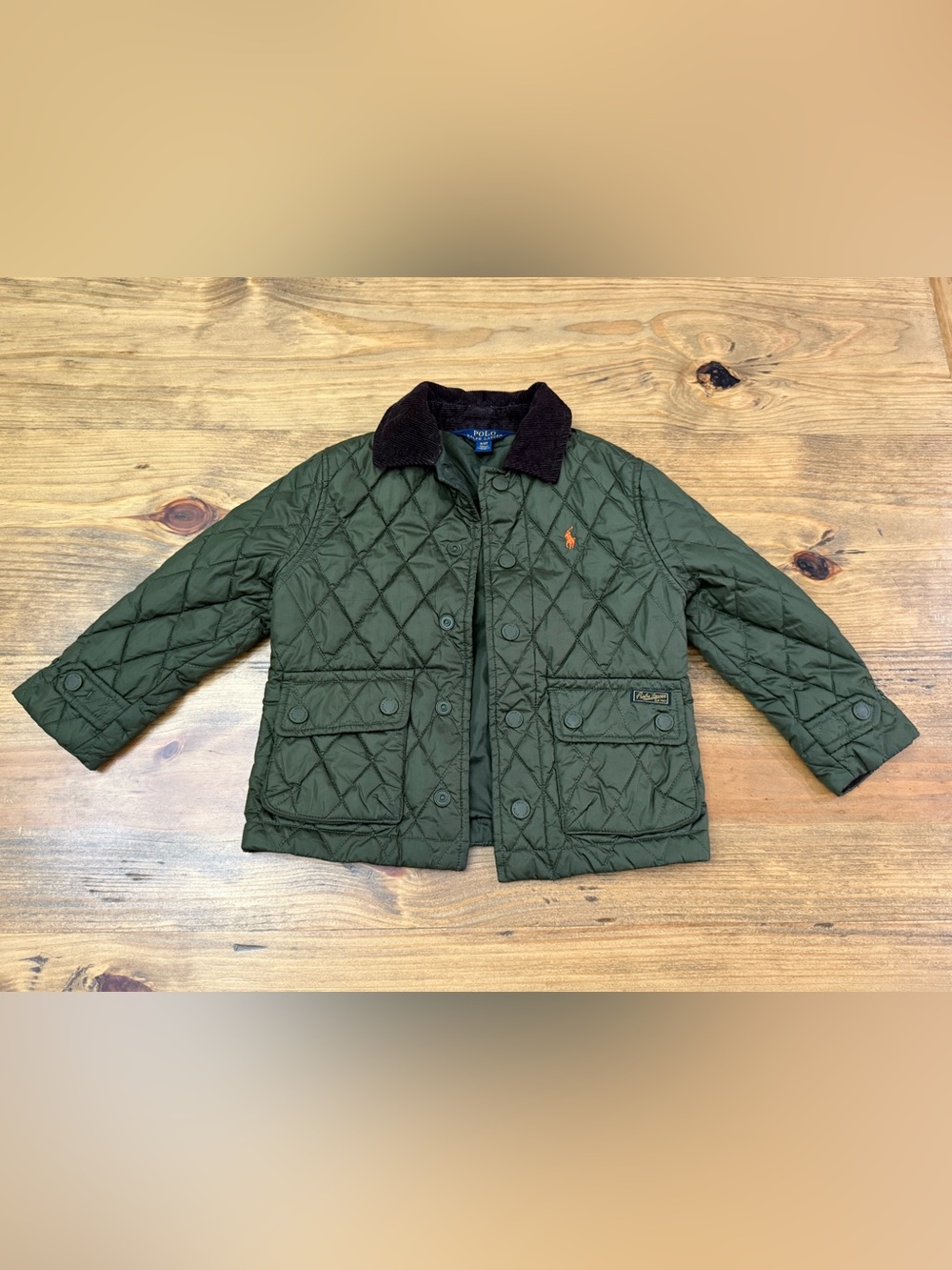 Polo Ralph Lauren Little Boys Green Quilted Snap Front Barn Jacket